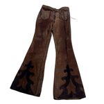 1960s Brown Suede Leather Pants Embellished Bell Bottoms Size 30 Photo 3