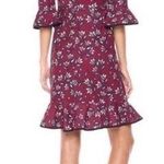 Nanette Lepore Nanette Lenore Wine Red Floral Trumpet Three Quarter Ruffle Sleeve Dress Size 10 Photo 1