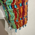 Sandy Starkman Rainbow Striped Vintage Knotted Woven Mesh Fringe Jacket Sz M Pink Size M Photo 4