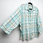 Alfred Dunner Plaid Shirt Womens 22 Button Front Stretch Breathable Barn Cabin Blue Size 22W Photo 4