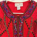 Laurence Kazar Vintage Silk Beaded Cropped Jacket Large EUC Red Photo 2