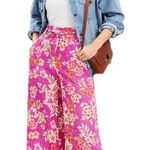Loft  Floral Flowy Wide Leg Linen Pants Pull On Size Large L EUC Photo 0
