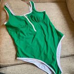 Charmo Women One Piece Swimsuit Zipper Swimwear Mock High Neck Full Coverage Rash Guard Green Size XL Photo 7