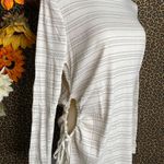 Doe & Rae ✅3/$30✅NWT  Cream Striped Long Sleeve Side Ruched & Tie Top | LARGE | Photo 3