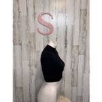Black Ribbed Mock Neck Crop Top | Short Sleeve Fitted Stretch Shirt – Size Small Photo 2