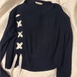 RD Style  Navy Sweater with Side Lace-Up Photo 0