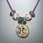 Handpainted “H” Initial Charm‎ Necklace Green Photo 1