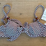 Cupshe Bikini Top Ruby Wave Checkered Size XS Burgundy Brown White Photo 0
