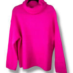 GB  Fuchsia Pink Oversized Ribbed Knit Turtleneck Wide Sleeves Pullover Sweater Photo 0