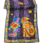 Laurel Burch Silk Scarf Purple Multi Floral Sheep Art Rectangle 11X53 Photo 0