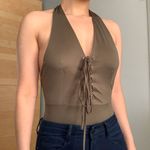 Missguided Olive Green Lace Up Halter Bodysuit Photo 0
