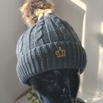 Grey Cable Knit Pom Pom Beanie Knit Hat Gray Photo 4