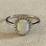 Sterling Silver Oval White Opal CZ Ring Size 10 Photo 1