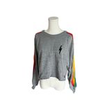 Aviator Nation  - Bolt Cropped Classic Crewneck Heather Navy Neon Sz M Photo 1