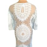 Rachel Zoe Kimono Sheer White Embroidered Lace Long Open Front Boho Swim Coverup Photo 8