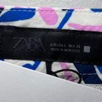 ZARA  NWT Geometric Print Palazzo Wide Leg Pants Large Blue Pink White Beach Photo 5