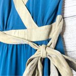 BCBG Paris Teal Blue & Shimmery Gold Belted Halter Mini Dress Size 4 Small Photo 5