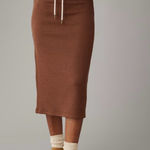 American Eagle NEW  Stretch High-Waisted Ribbed Knit Midi Skirt Brown sz Large Photo 0
