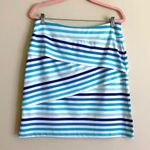 J. McLaughlin Skirt Women’s L Blue White Striped Tiered Overlay Nylon Spandex Photo 0