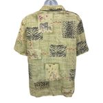 Tapestry Women's Safari Animal Print Patchwork Short Sleeve Button Up Shirt L Green Size L Photo 1
