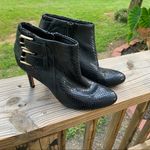 Ann Taylor  Black Leather Stiletto Booties Faux Snakeskin Photo 17