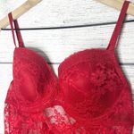 Jesebel Sheer Red Floral Lace Bustier Bra Top Chemise Slip Lingerie Size Large Photo 2