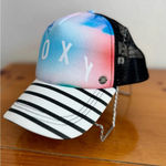 Roxy  Women's Water Come Down Trucker Hat Palm Trees Adjustable Back Striped Bill Photo 1