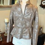 Rampage Metallic Taupe Bomber Jacket Faux Suede Fleece Lined Womens Small Moto Photo 4