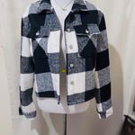 Women Fleece Cropped Jacket Fuzzy Flannel Black & White Plaid Sherpa Photo 2