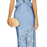 ROCOCO SAND Cross Back Peplum Maxi Dress in Light Blue Large New Womens Satin Photo 0