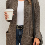 Alpaca Knit Sweater Open Front Cardigan Marbled Brown Medium Photo 0