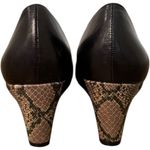 Antonio Melani Black Leather Round Toe Snakeskin Heel Wedges Size 8 Photo 3