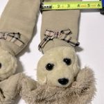 PUPPY AT HEART Winter Scarf Black Brown Plaid Bows Soft Furry Plush Dog Heads. Photo 1