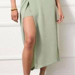 R.G. Kane Hestia Skirt Size Small Sage Green Mini/Midi High Slit Satin NEW NWOT Photo 0