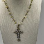 Cookie Lee Vintage Bronze Western w/Pink Stone Rhinestone Cross Pendant Necklace Photo 2