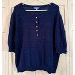 Draper James  navy pointelle gold button short sleeve sweater XXL Photo 2
