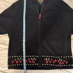 Woolrich  Black Full‎ Zip Cardigan Embroidered Flowers Sweater Size Large Photo 8
