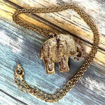 Vintage Silver & Gold Tone Elephant Pendant Necklace 21” Chain Photo 2