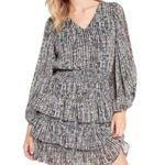 EXPRESS - NWT Abstract Print V- Neck Long Sleeve Tiered Skirt Mini Dress Sz S Photo 0