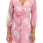 As You Wish AS U WISH Junior’s Mauve Pink Floral 3/4 Sleeve Tie Back Surplice Mini Dress Photo 0