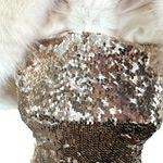 COQUETTE Y2K Mermaid Sequins Body Con Mini Dress Faux Fur Off Shoulder Women’s M Gold Size M Photo 8