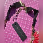 Ann Taylor orange pink flower necklace good tone black white crystals soft chain Photo 2