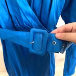 ZARA  Satin Belted Wrap Style Mini Dress in Blue Photo 4