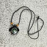 Black and Green Turtle Pendant Necklace on Cord Wooden Bead Accents One Size Photo 1