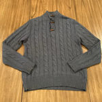 Carven heavy Cable knit cotton blue toggle button pullover Mockneck sweater Size L Photo 0