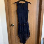 Xhilaration  High Low Sleeveless Navy Lace Dress with Thin Brown Waist‎ Belt Photo 6