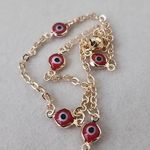 Gold Filled Chain Ankle Bracelet with Red Enamel Evil Eye Photo 2
