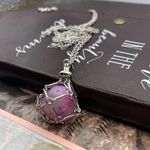 Handmade Pink Agate Caged Pendant Necklace Stainless Steel 24” Boho Crystal Jewelry Photo 5