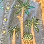 Vintage Life Style Vest Blue Denim Small Embroidered Monkey&Palm Tree Photo 4