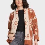 Knox Rose  Geometric Print Open Front Cardigan in Brown Photo 0